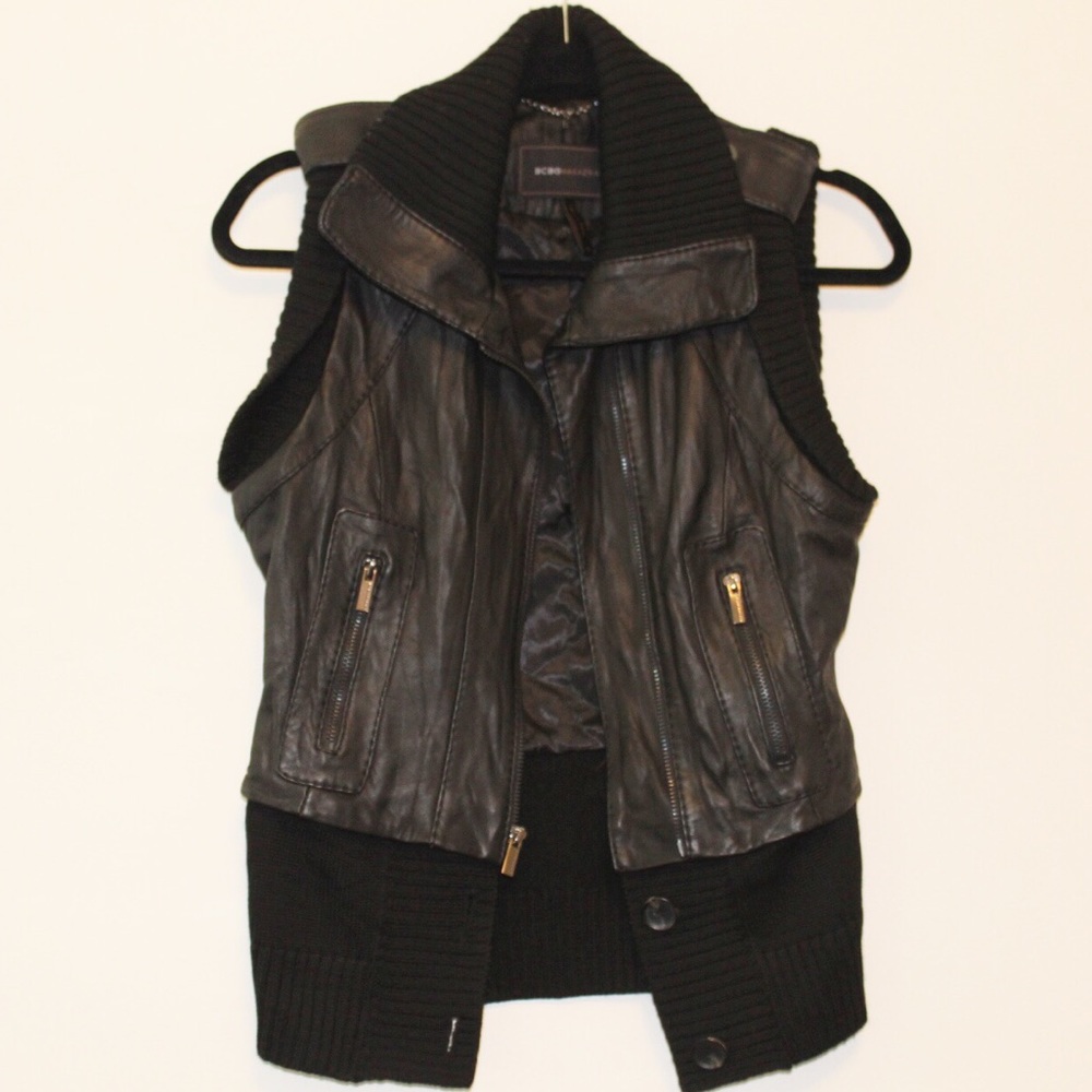 BCBG Maxazria Black Leather Vest XS